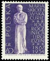 (1967-040) Марка Польша "Памятник"   100 лет со дня рождения М. Склодовской-Кюри III Θ