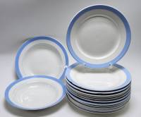 Тарелки ЗИК Конаково столовые 13 шт и суповые 2 шт с голубой полоской