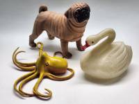Игрушки фигурки резиновые Мопс Осьминог и пластиковый Лебедь СССР средний размер