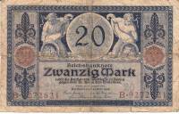 1915 Банкнота Германия 20 марок    VF