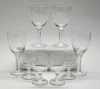 Рюмки 4 шт и Бокалы 4 шт хрусталь СССР алмазная гравировка винтаж 